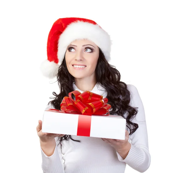Donna in cappello da Babbo Natale sognando — Foto Stock
