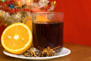 Noel Noel arka plan üzerine portakal ile sıcak şarap