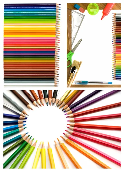 Renkli kalemler ve ofis malzemeleri kolaj Telifsiz Stok Imajlar