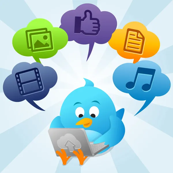 Blauwe vogel is met behulp van cloud computing — Stockfoto