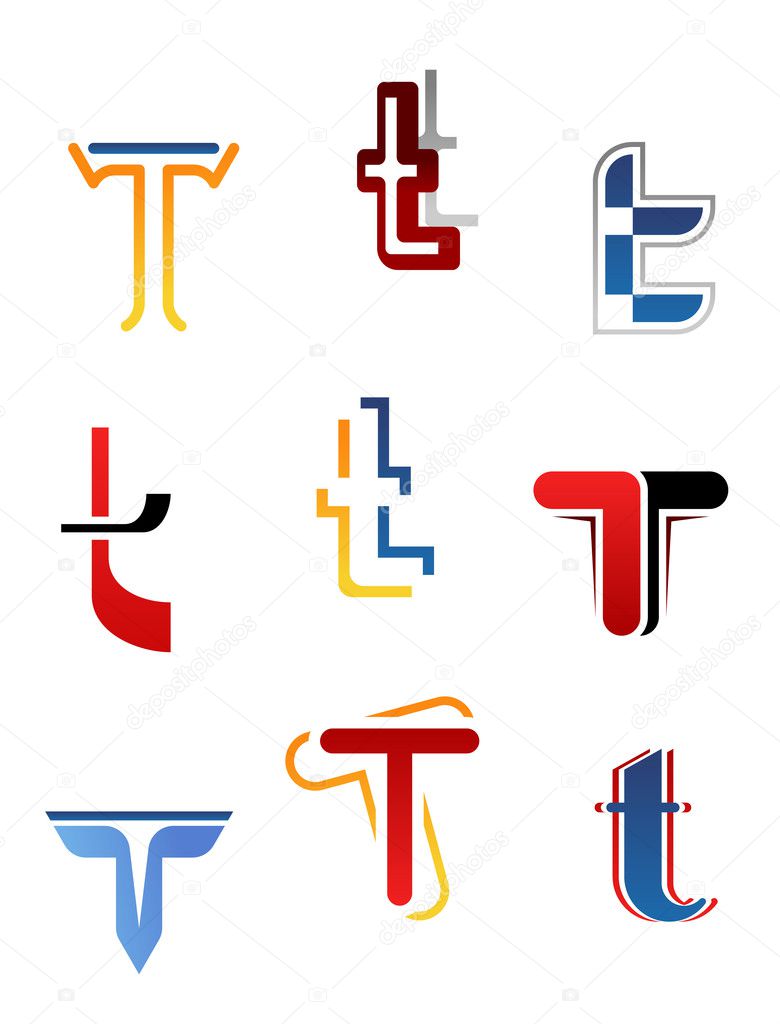 Set of alphabet symbols and elements of letter T