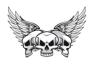 Three skulls with wings clipart