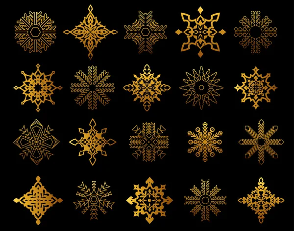 Set de copos de nieve dorados — Vector de stock