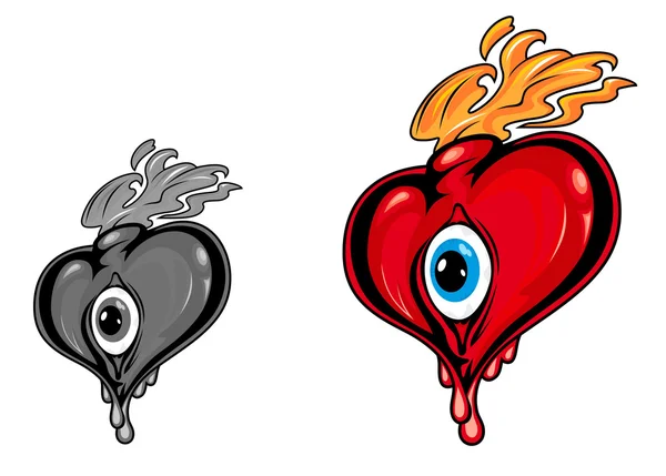 Retro karikatür kalp gözü ve yangın — Stok Vektör