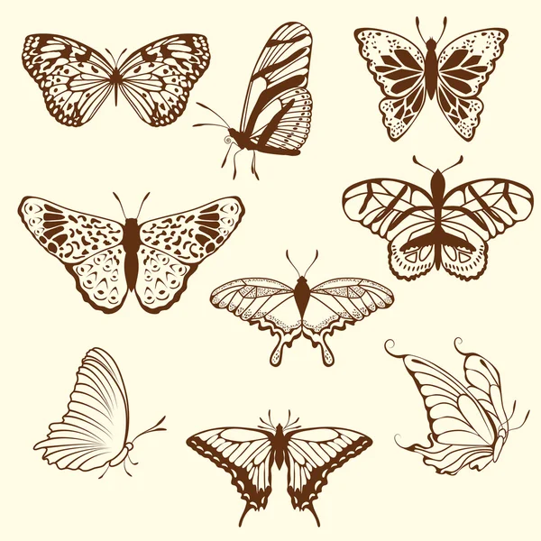 stock vector Set of differnet sketch butterfly