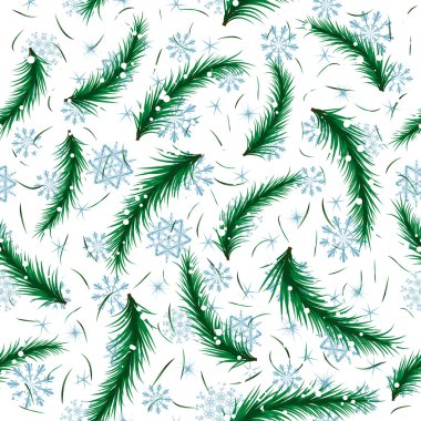 Winter snowflake and fir brunch seamless pattern. clipart