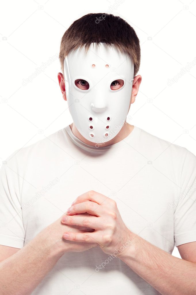 Man wearing hockey mask
