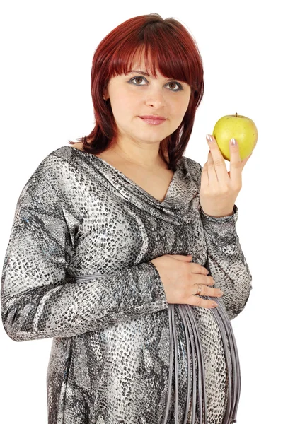 Mujer sostiene manzana — Foto de Stock