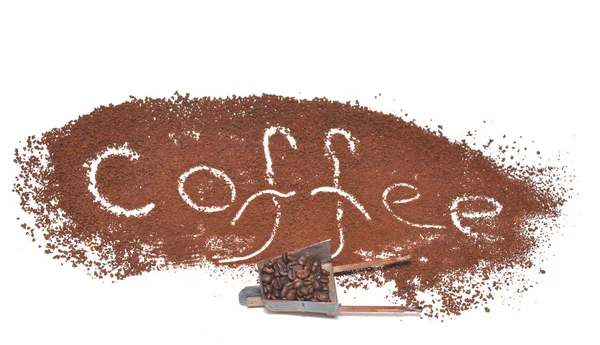 Miniatyrmodell av skottkärran med fyllda kaffebönor — Stockfoto