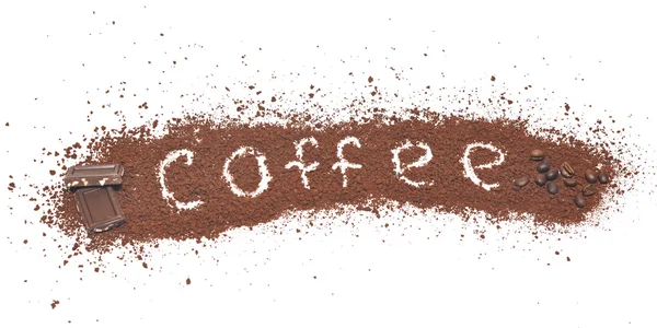 Gemalen koffie teken en chocolade — Stockfoto