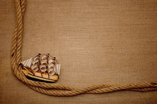 Rope and model classic boat — Stock Photo, Image