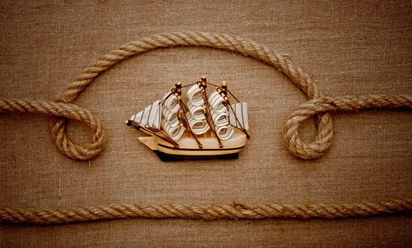 Rope and model classic boat — Stock Photo, Image
