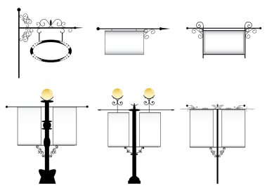 Wrought-iron street lamps with a sign for advertising, the vector clipart