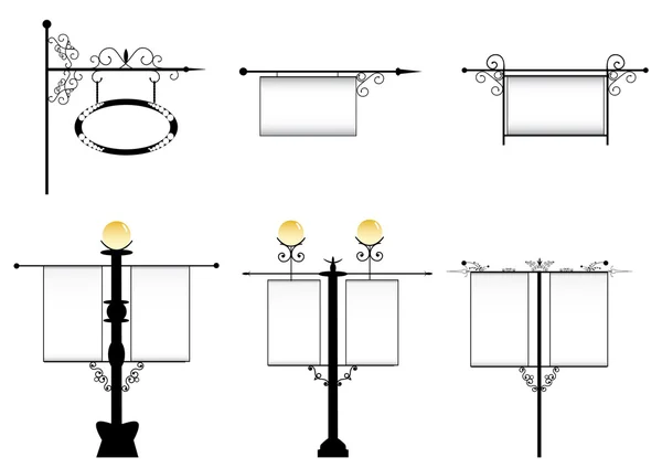 Ferforje reklam, vektör bir işaret ile sokak lambaları — Stok Vektör