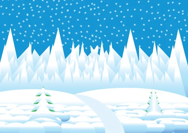 Vector paisaje de invierno con copos de nieve blancos y árboles — Archivo Imágenes Vectoriales