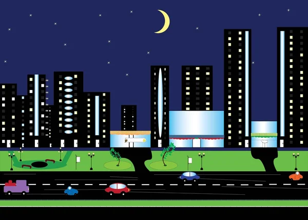 Night scenery of city with moon — Stock Vector