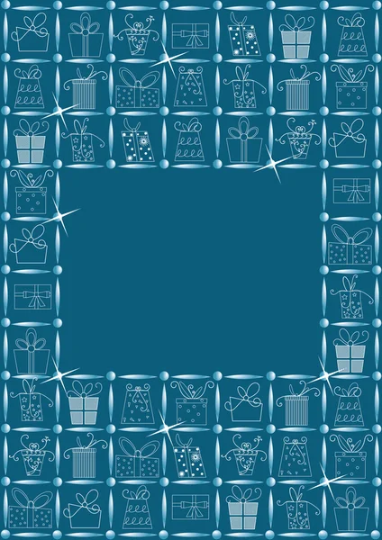 Grußkarte mit Geschenkbox auf blauem Hintergrund — Stockvektor