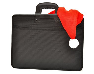 Black business briefcase with Santa's hat clipart