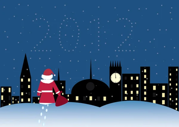 Le Père Noël arrive en ville — Image vectorielle