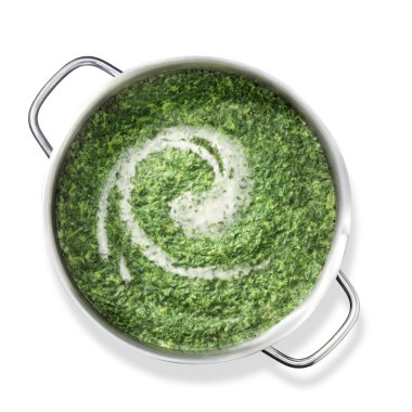 Cooking spinach with cream clipart