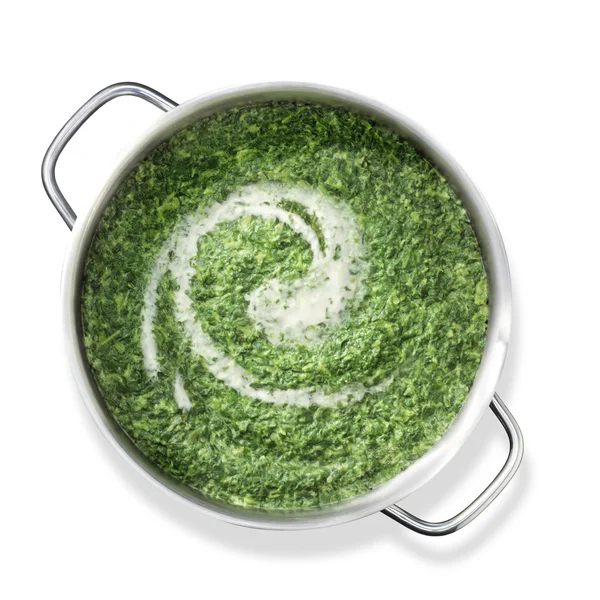 Cooking spinach with cream — Stock Photo, Image