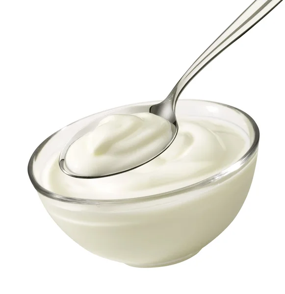 Bowl with yoghurt — Stock Photo, Image