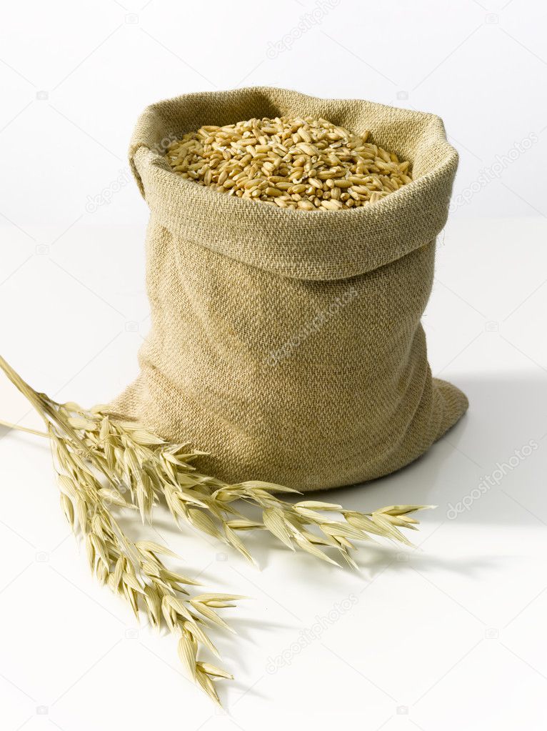 Burlap bag with grain
