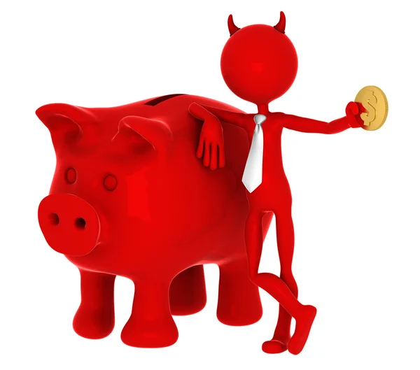 Devil with piggybank — Stock Photo, Image
