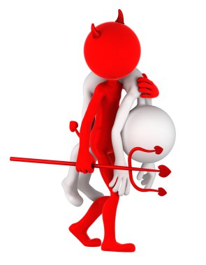 Devil carrying businessman on shoulder clipart