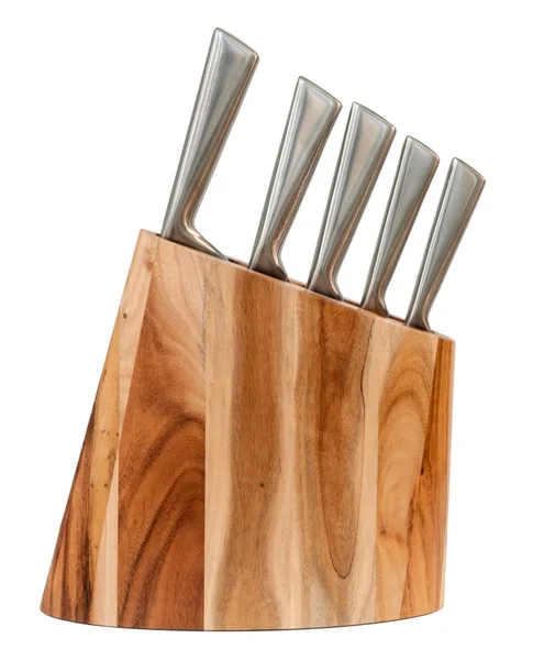 Cuchillo de cocina montado en un bloque de madera — Foto de Stock