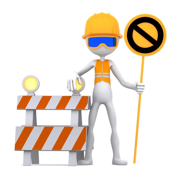 Construction worker with STOP sign — Stock Photo, Image