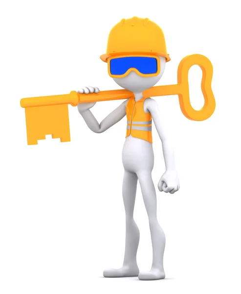 Byggnadsarbetare med nyckel — Stockfoto