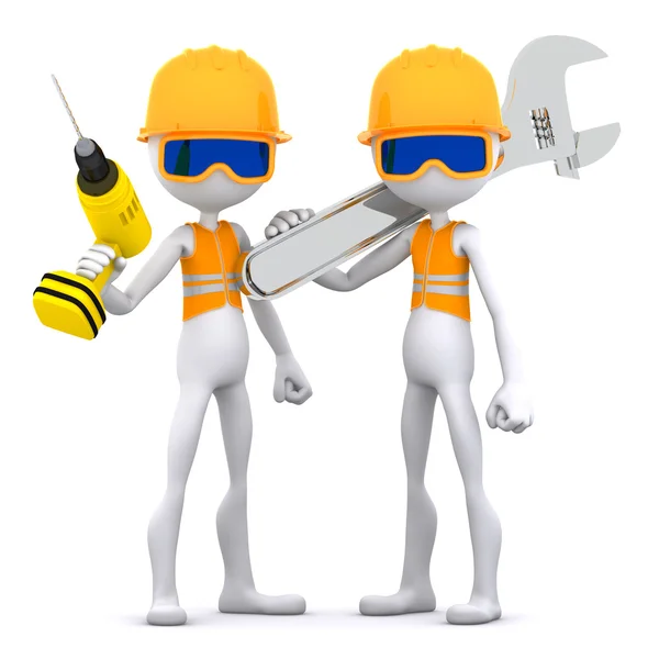 Grupo de trabalhadores da construção com equipamento . — Fotografia de Stock