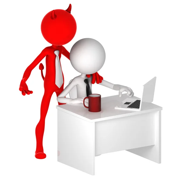 Devil standing behind office worker — Stock Photo, Image