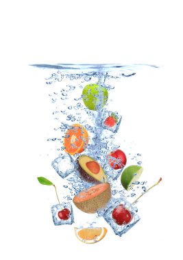 Ice cubes with fruit splashing clipart