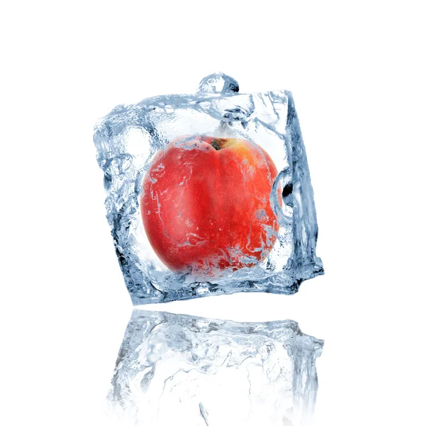 Nectarine frozen in ice cube — Stock Photo, Image