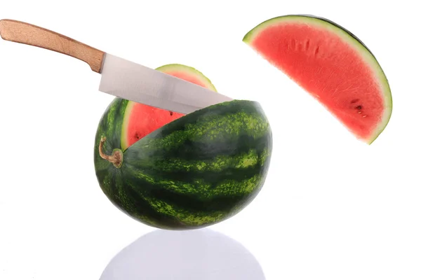 Watermelon sliced with a knife — Stock Photo, Image