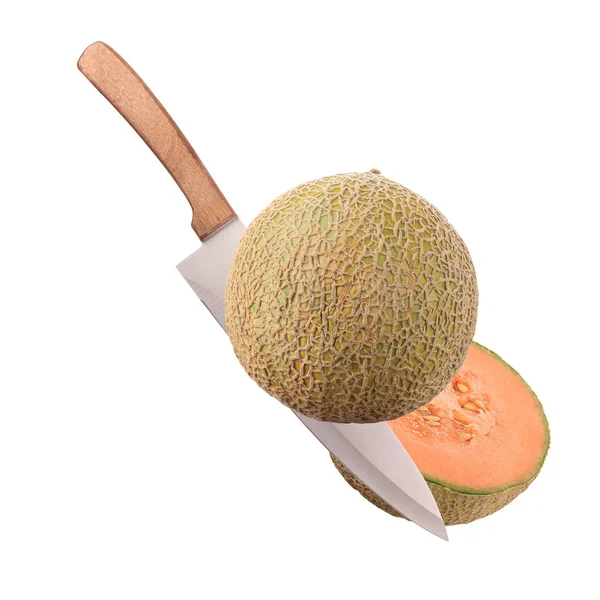 Melon sliced with a knife — Stock Photo, Image