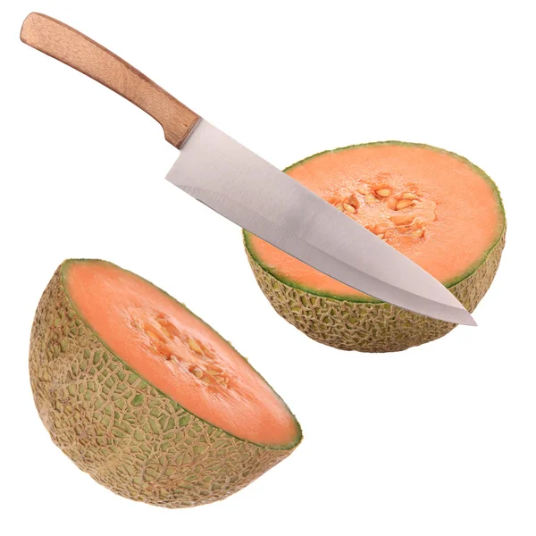 Melon sliced with a knife — Stock Photo, Image