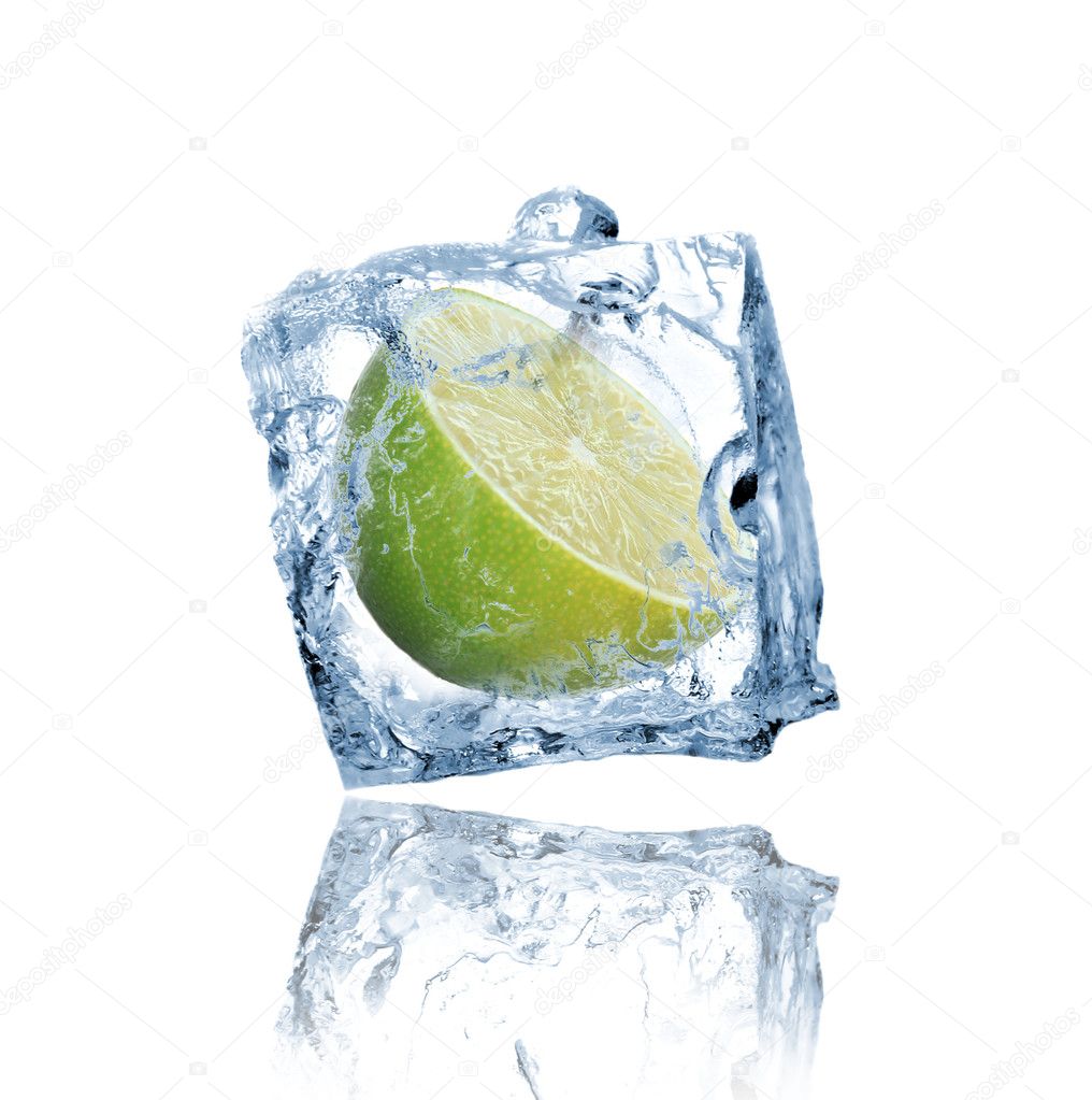Lime frozen in ice cube
