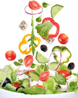 Fresh salad with ingredients in motion clipart