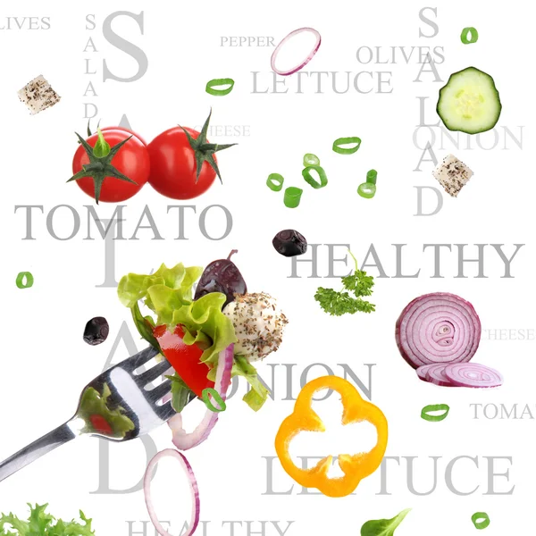 Falling fresh vegetable with text background — Stockfoto