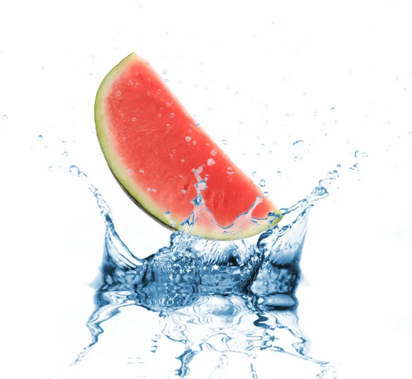 Fresh watermelon dropped into water — Stock Photo, Image