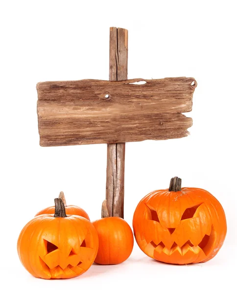 Zucche di Halloween con poster in legno — Foto Stock