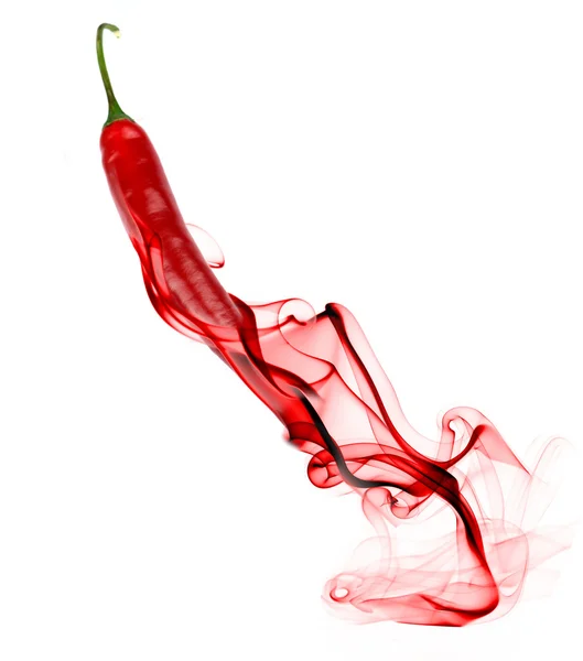 Chilly peppers with red smoke over white background — Stock Photo, Image