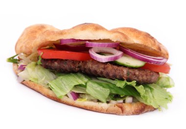 Döner kebap sandviç üzerine beyaz izole