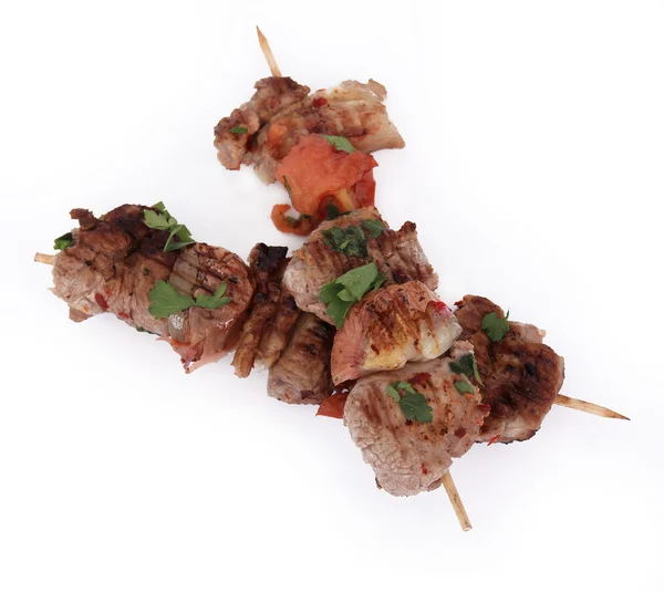 Stock image Tasty lamb skewers isolated on white