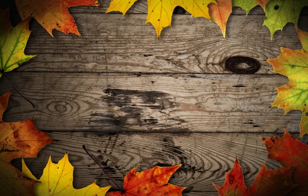 Jesienne liście na starym drewnianym tle — Zdjęcie stockowe