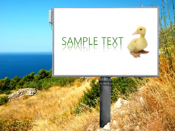 Pobřeží moře s velkým billboard — Stock fotografie