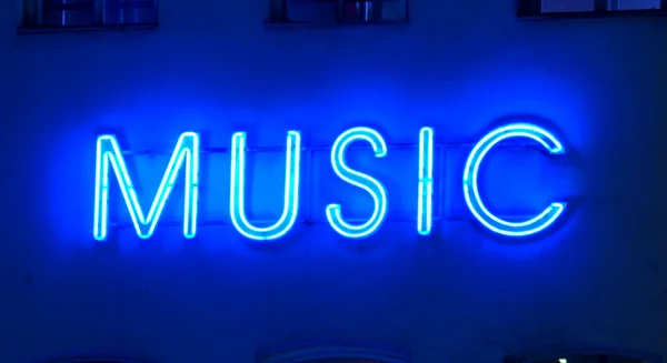 Neon znak muzyka — Zdjęcie stockowe